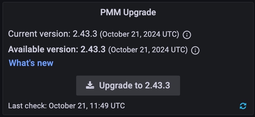 PMM Home Dashboard Upgrade Panel