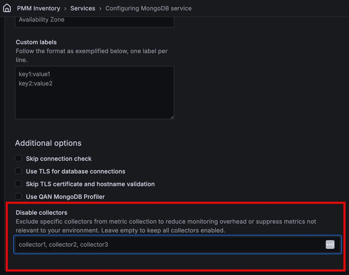 Disable collectors field in Additional options