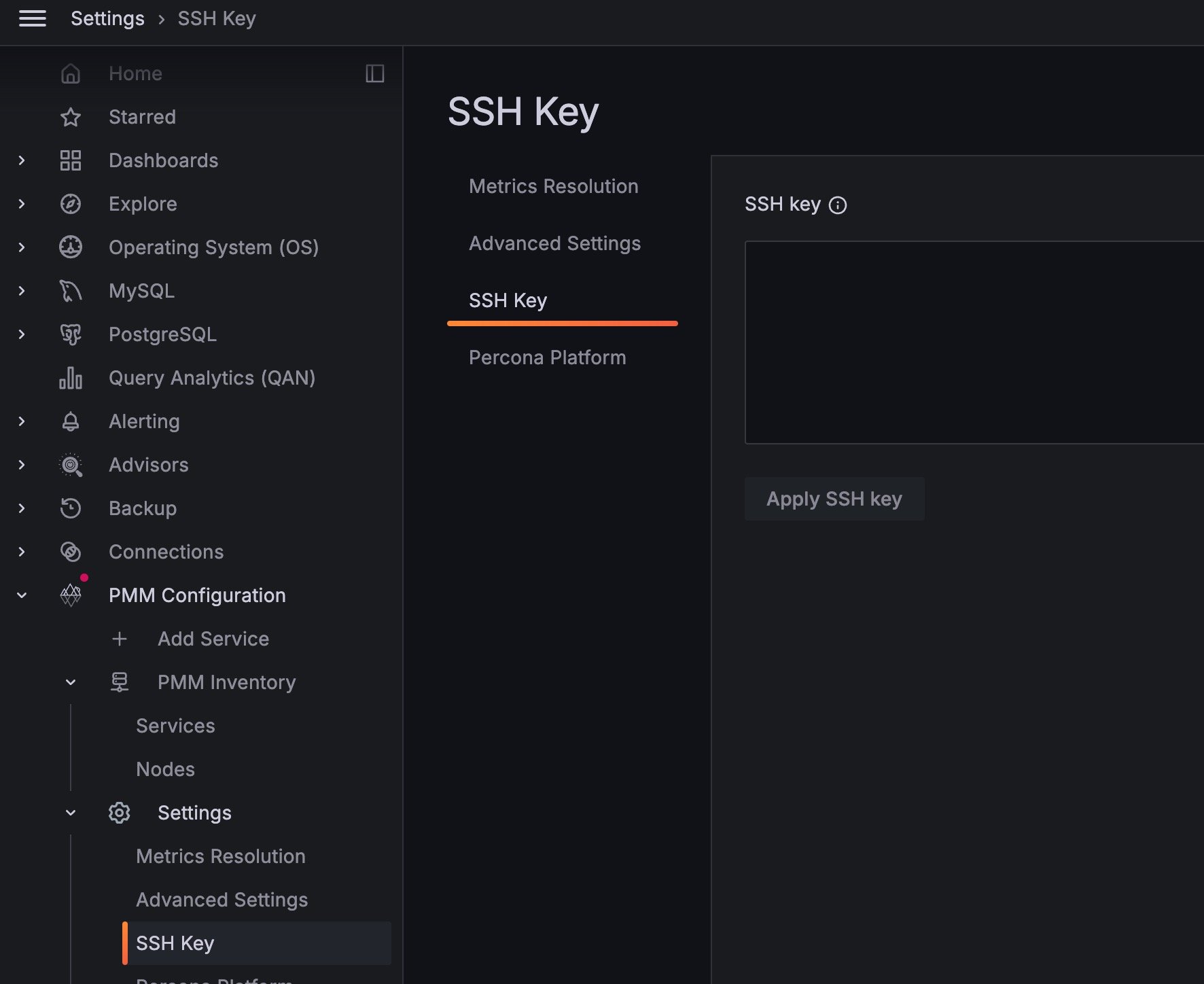 PMM Settings SSH Key