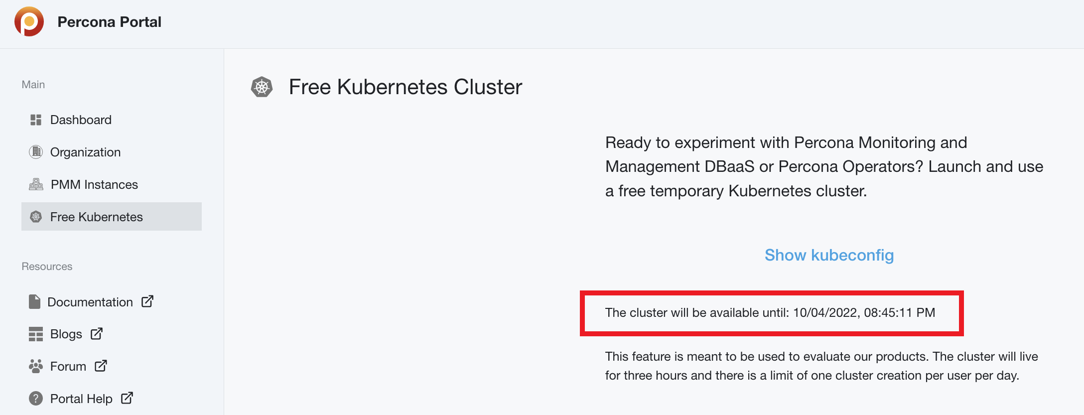 Cluster Expiration Time